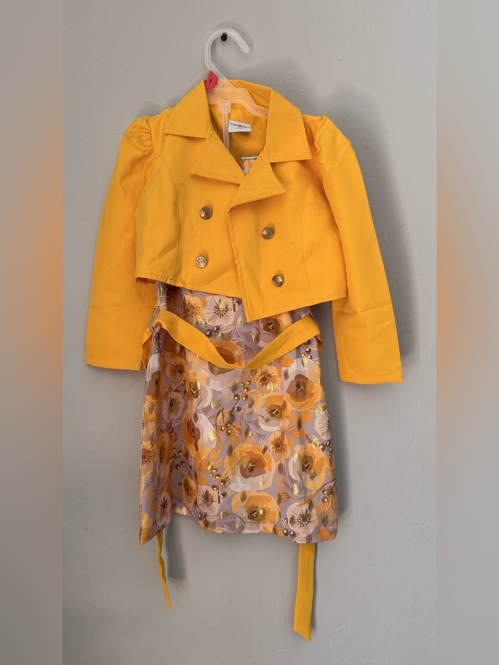 Girls' Yellow Cropped Peacoat Jacket